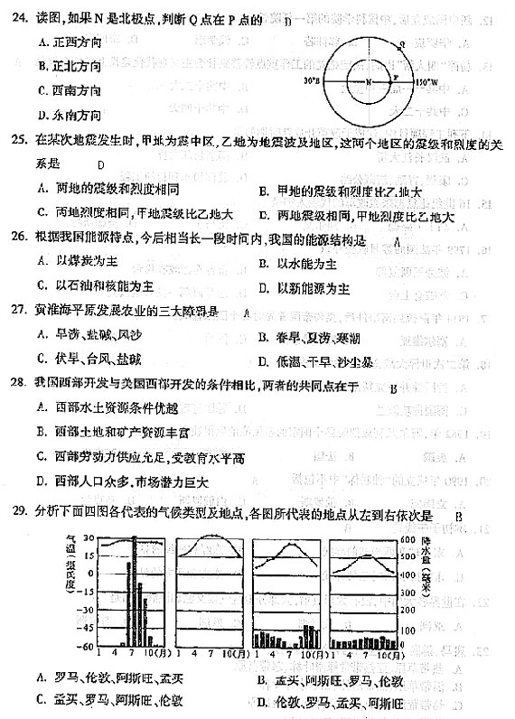 2004年成人高考高起点地理历史试题及答案(图3)