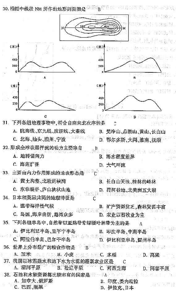 2004年成人高考高起点地理历史试题及答案(图4)