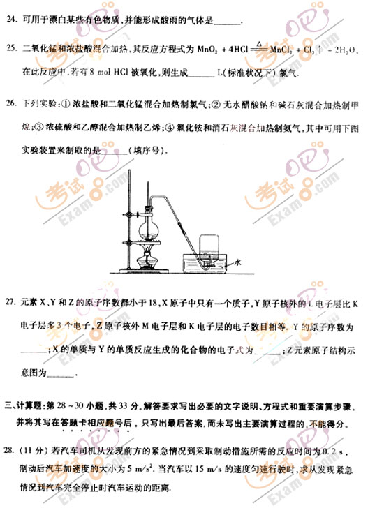 2010成人高考高起点物理化学试题及答案(图5)