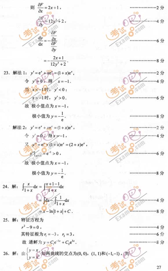 2011成人高考专升本《高数一》试题及答案(图6)