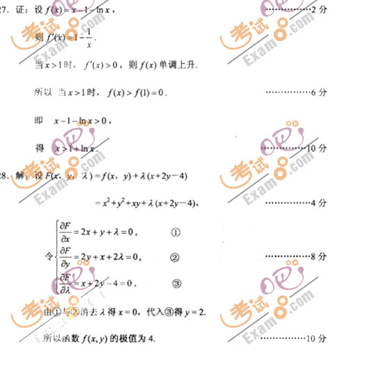 2010成人高考专升本高数(二)试题及答案(图7)