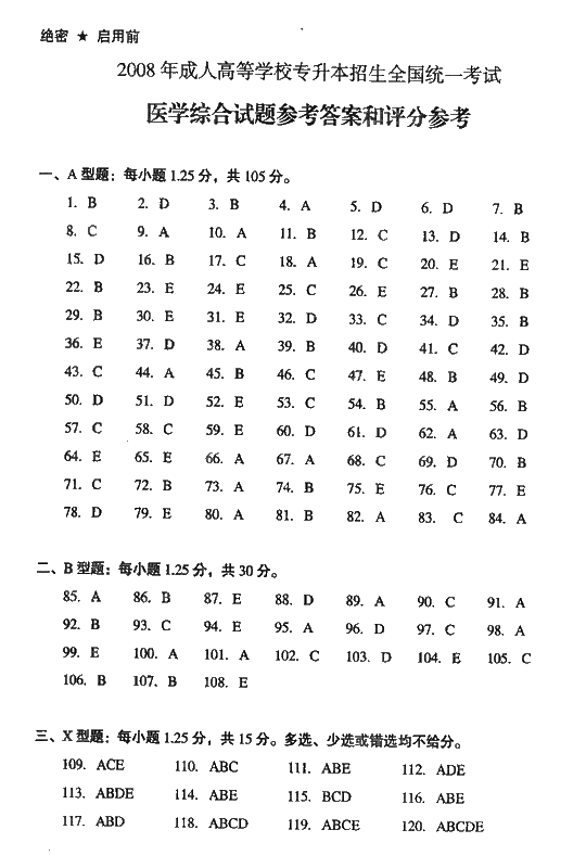 2008年成人高考专升本医学综合试题及答案(图15)